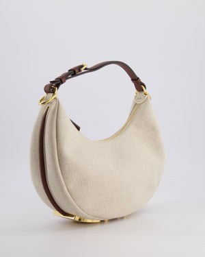 Fendi Beige Canvas FF Fendigraphy Logo Bag with Aged Gold Logo Detail and Brown Leather Trim