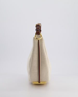 Fendi Beige Canvas FF Fendigraphy Logo Bag with Aged Gold Logo Detail and Brown Leather Trim