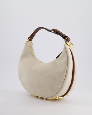 Fendi Beige Canvas FF Fendigraphy Logo Bag with Aged Gold Logo Detail and Brown Leather Trim