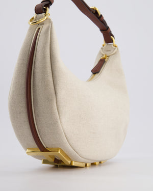 Fendi Beige Canvas FF Fendigraphy Logo Bag with Aged Gold Logo Detail and Brown Leather Trim