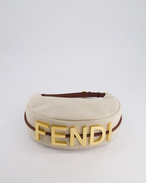 Fendi Beige Canvas FF Fendigraphy Logo Bag with Aged Gold Logo Detail and Brown Leather Trim