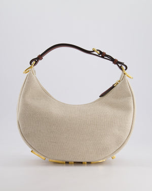 Fendi Beige Canvas FF Fendigraphy Logo Bag with Aged Gold Logo Detail and Brown Leather Trim