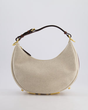 Fendi Beige Canvas FF Fendigraphy Logo Bag with Aged Gold Logo Detail and Brown Leather Trim