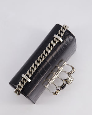 Alexander McQueen Black Mini Jewelled Satchel Bag in Embossed Crocodile Leather With Silver Hardware and Embellishment Detail RRP 1950£