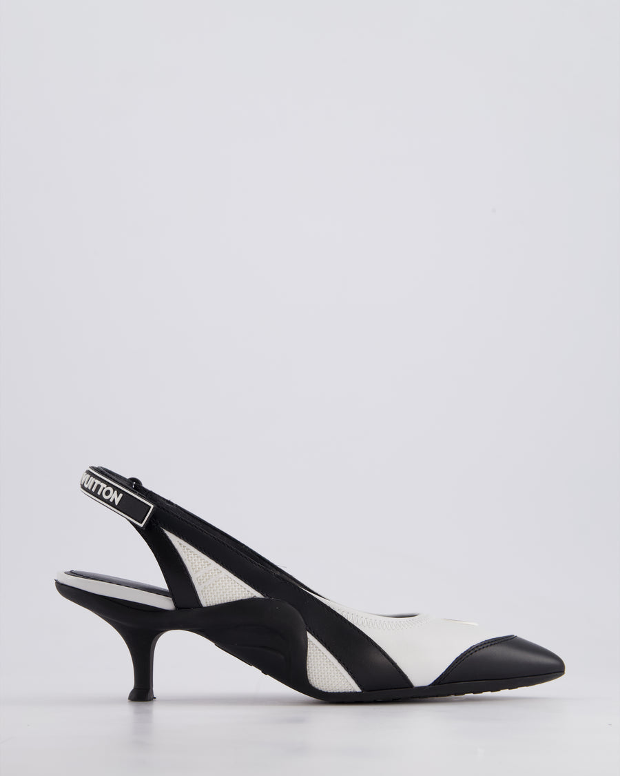 Louis Vuitton Black and White Archlight Slingback Heels With Logo Details Size EU 37
