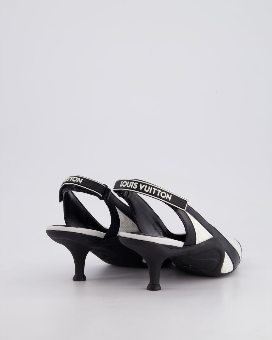Louis Vuitton Black and White Archlight Slingback Heels With Logo Details Size EU 37