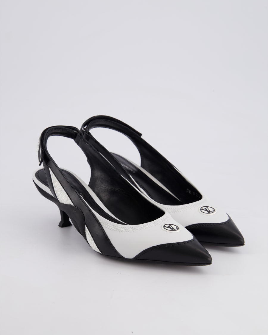 Louis Vuitton Black and White Archlight Slingback Heels With Logo Details Size EU 37