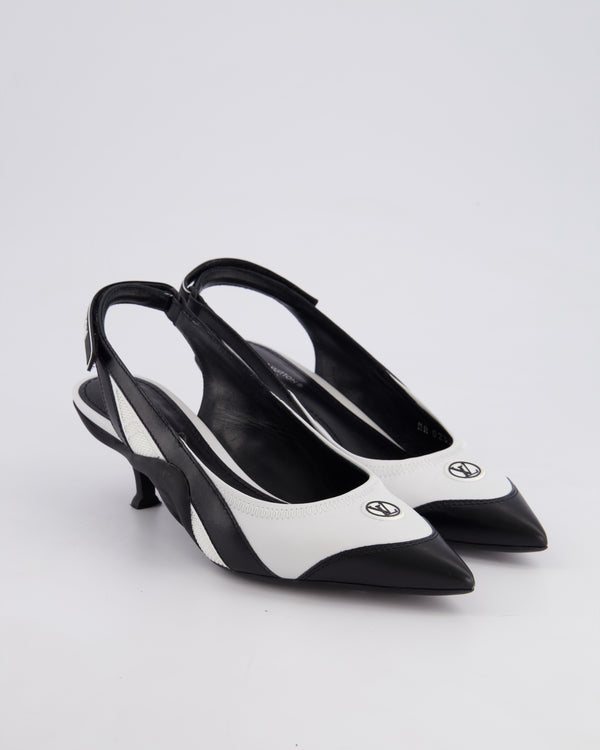 Louis Vuitton Black and White Archlight Slingback Heels With Logo Details Size EU 37