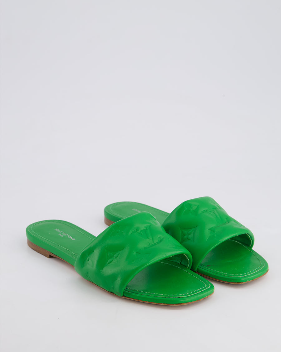Louis Vuitton Green Embossed Monogram Leather Mule Flat Sandals Size EU 37