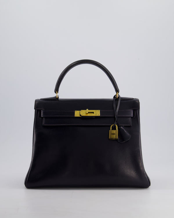*FIRE PRICE* Hermès Vintage Kelly Retourne 28cm Bag in Navy Box Leather with Gold Hardware