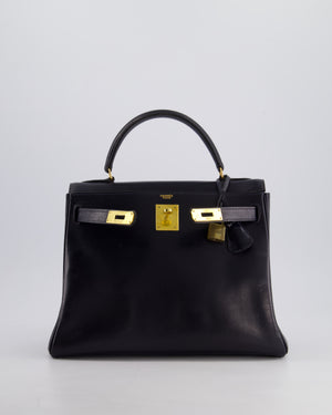 *FIRE PRICE* Hermès Vintage Kelly Retourne 28cm Bag in Navy Box Leather with Gold Hardware