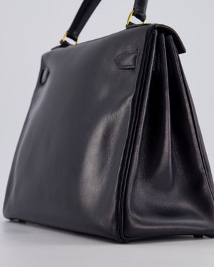 *FIRE PRICE* Hermès Vintage Kelly Retourne 28cm Bag in Navy Box Leather with Gold Hardware