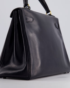 *FIRE PRICE* Hermès Vintage Kelly Retourne 28cm Bag in Navy Box Leather with Gold Hardware