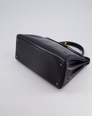 *FIRE PRICE* Hermès Vintage Kelly Retourne 28cm Bag in Navy Box Leather with Gold Hardware