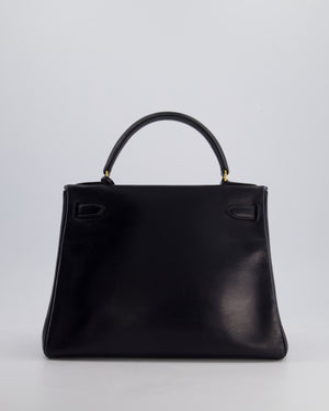 *FIRE PRICE* Hermès Vintage Kelly Retourne 28cm Bag in Navy Box Leather with Gold Hardware
