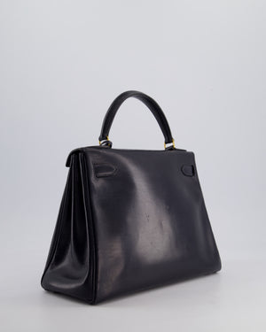*FIRE PRICE* Hermès Vintage Kelly Retourne 28cm Bag in Navy Box Leather with Gold Hardware