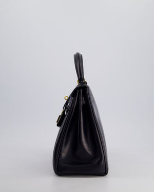 *FIRE PRICE* Hermès Vintage Kelly Retourne 28cm Bag in Navy Box Leather with Gold Hardware