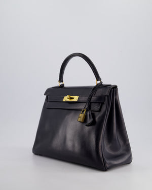*FIRE PRICE* Hermès Vintage Kelly Retourne 28cm Bag in Navy Box Leather with Gold Hardware