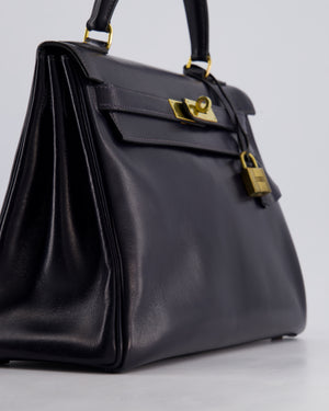 *FIRE PRICE* Hermès Vintage Kelly Retourne 28cm Bag in Navy Box Leather with Gold Hardware
