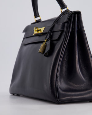 *FIRE PRICE* Hermès Vintage Kelly Retourne 28cm Bag in Navy Box Leather with Gold Hardware