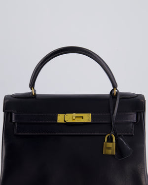 *FIRE PRICE* Hermès Vintage Kelly Retourne 28cm Bag in Navy Box Leather with Gold Hardware