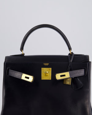 *FIRE PRICE* Hermès Vintage Kelly Retourne 28cm Bag in Navy Box Leather with Gold Hardware