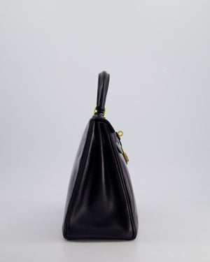 *FIRE PRICE* Hermès Vintage Kelly Retourne 28cm Bag in Navy Box Leather with Gold Hardware