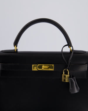 Hermès Vintage Kelly 32cm Sellier Bag in Noir Box Calf Leather with Gold Hardware