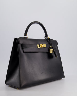 Hermès Vintage Kelly 32cm Sellier Bag in Noir Box Calf Leather with Gold Hardware