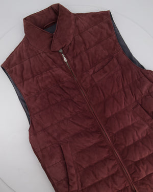 Brunello Cucinelli Menswear Burgundy Suede Leather Quilted Gilet Size S (UK 36)