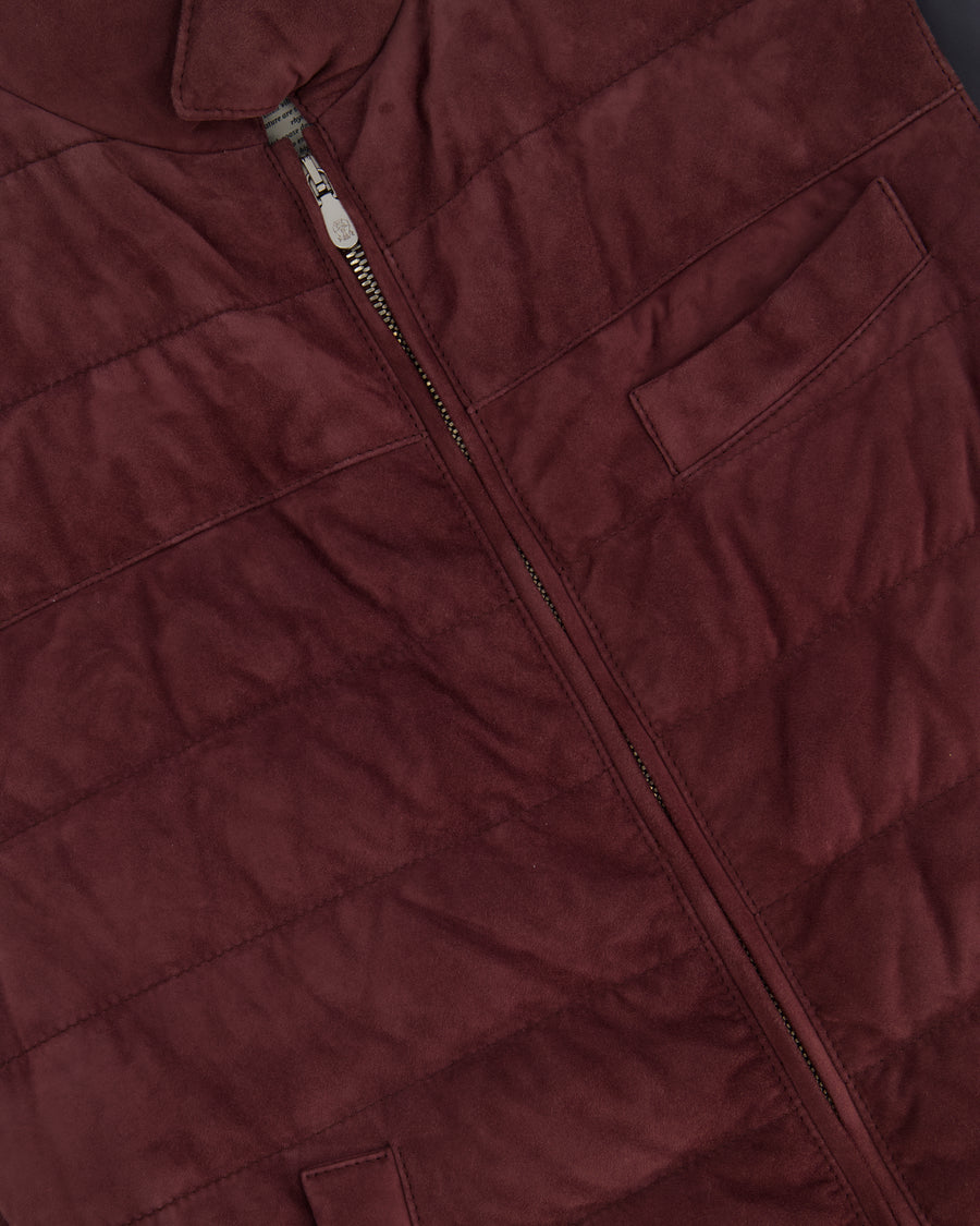 Brunello Cucinelli Menswear Burgundy Suede Leather Quilted Gilet Size S (UK 36)