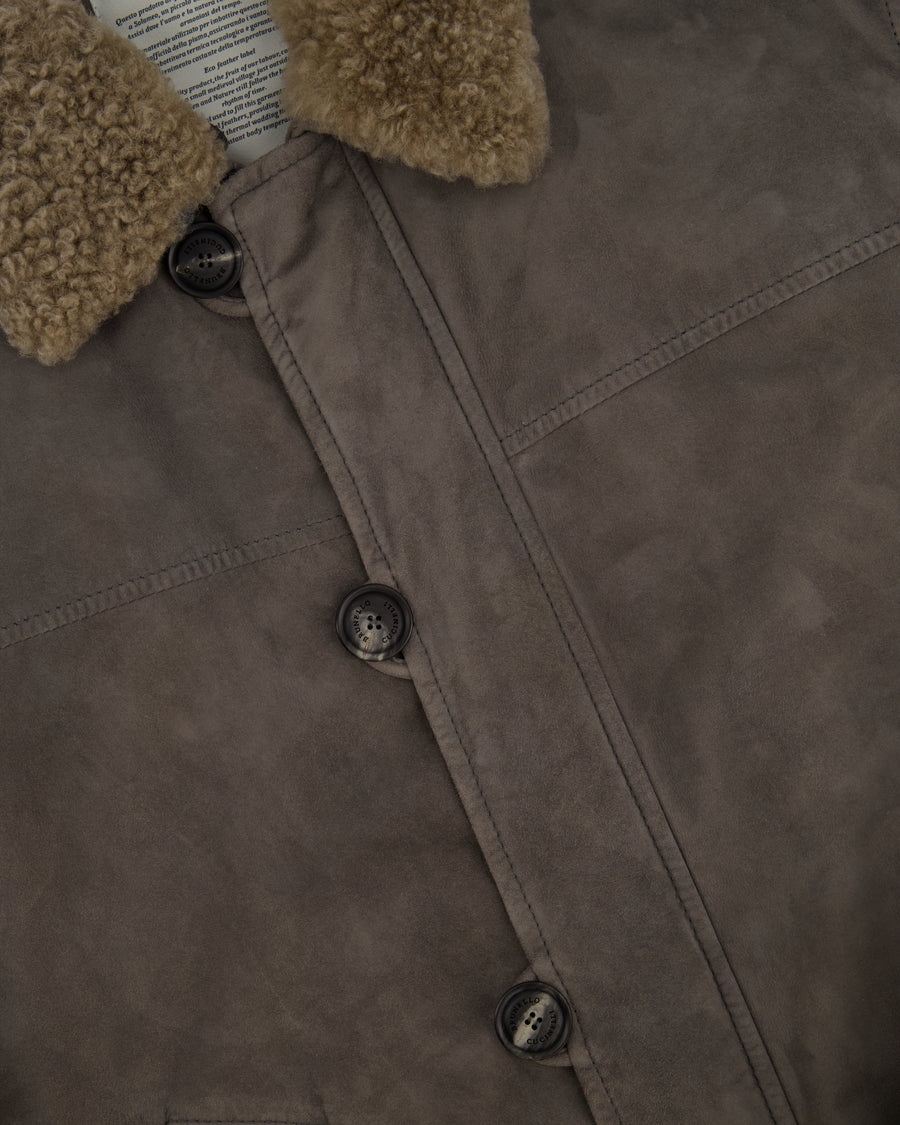 Brunello Cucinelli Grey Suede Jacket with Beige Fur Collar Size M (UK 40)