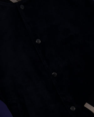 Lanvin Navy Menswear Navy Suede Bomber Jacket with Satin Arm Detail Size IT 48 (UK 36)