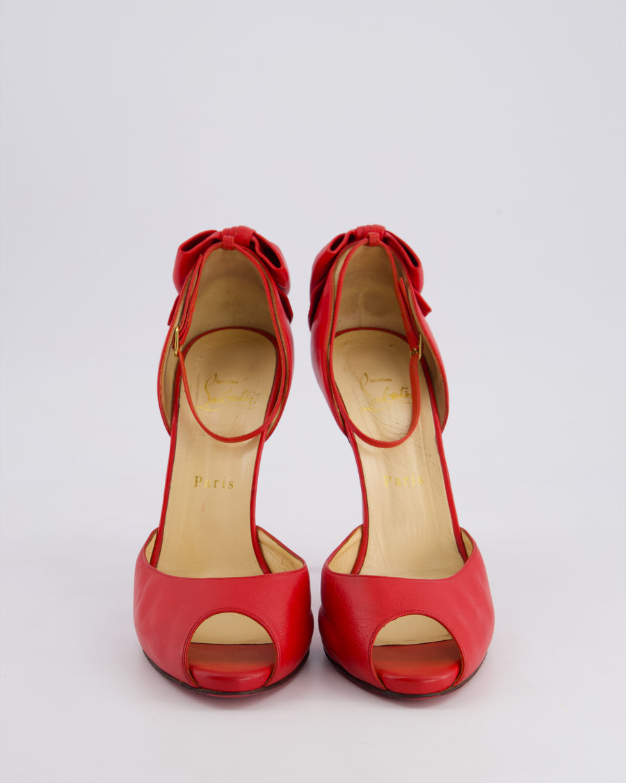Christian Louboutin Red Open Toe Bow Detail High Heels Size EU 39