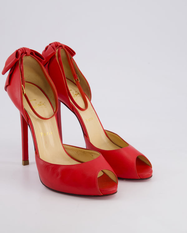 Christian Louboutin Red Open Toe Bow Detail High Heels Size EU 39