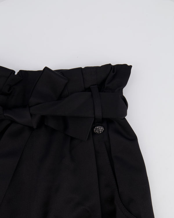 Chanel Black Satin Midi Skirt with CC Logo Detail Size FR 36 (UK 8)