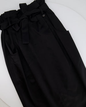 Chanel Black Satin Midi Skirt with CC Logo Detail Size FR 36 (UK 8)