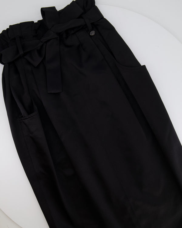 Chanel Black Satin Midi Skirt with CC Logo Detail Size FR 36 (UK 8)