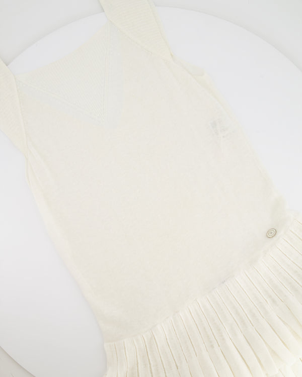 Chanel White Mini Sleeveless Pleated Dress with CC Logo Detail Size FR 36 (UK 8)