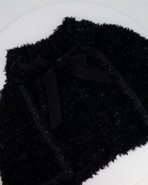 Chanel 16A Black Wool Textured Cape Jacket with Ribbon and CC Logo Detail Size FR 38/40 (UK 10/12)