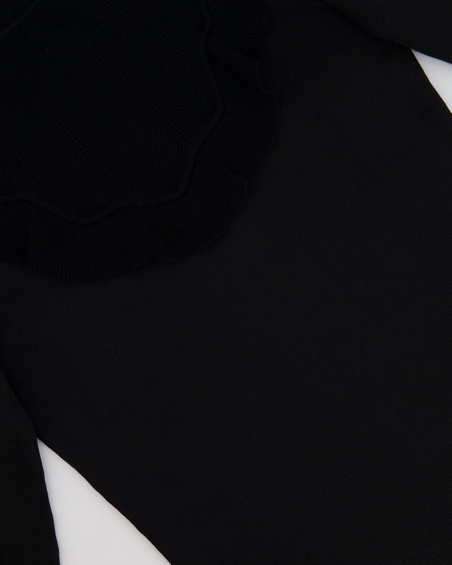 Hermès Black Ruffle Long Sleeve Top with Collar Detail Size FR 34 (UK 6)