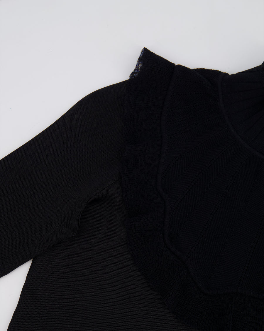 Hermès Black Ruffle Long Sleeve Top with Collar Detail Size FR 34 (UK 6)
