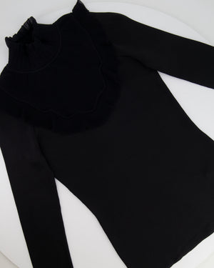 Hermès Black Ruffle Long Sleeve Top with Collar Detail Size FR 34 (UK 6)