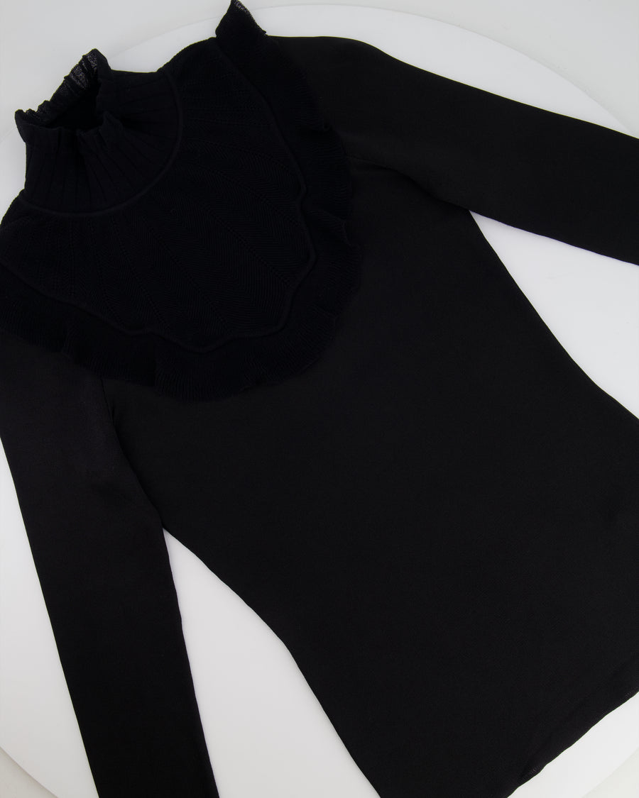 Hermès Black Ruffle Long Sleeve Top with Collar Detail Size FR 34 (UK 6)