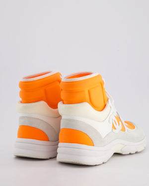 Chanel SS/18 White Leather and Neon Orange Nylon Laced High Top Trainers Size EU 39