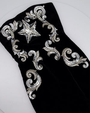 Balmain Black Velvet Mini Dress with Silver Sequin Embellishments Details Size FR 36 (UK 8) RRP £4,850