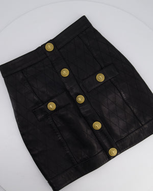 Balmain Black Quilted Lambskin Mini Skirt with Gold Buttons Detail Size FR 36 (UK 8) RRP £2,090