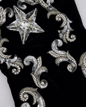 Balmain Black Velvet Mini Dress with Silver Sequin Embellishments Details Size FR 36 (UK 8) RRP £4,850