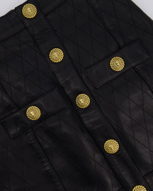 Balmain Black Quilted Lambskin Mini Skirt with Gold Buttons Detail Size FR 36 (UK 8) RRP £2,090