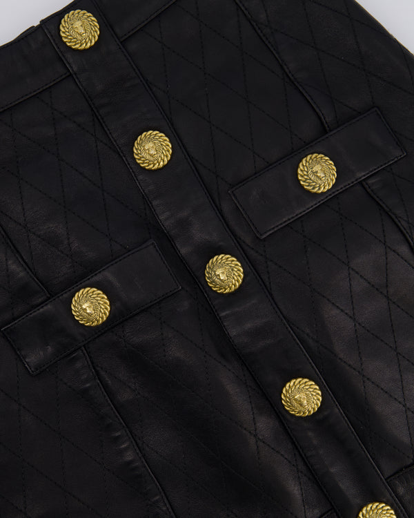 Balmain Black Quilted Lambskin Mini Skirt with Gold Buttons Detail Size FR 36 (UK 8) RRP £2,090